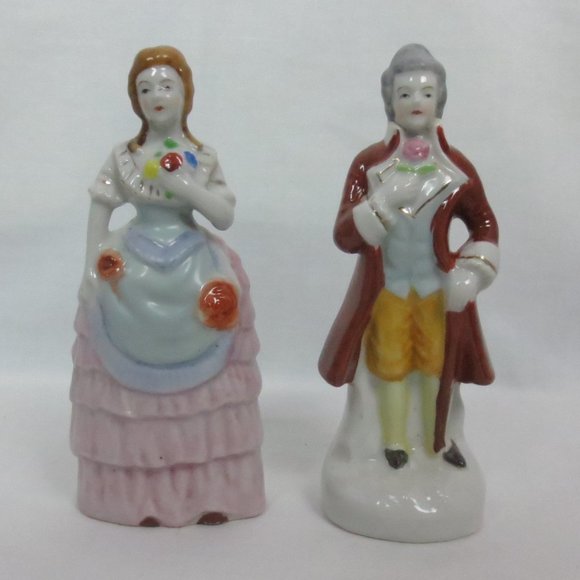 Figurines 40s Vintage 18th Century French Fashion Couple Porcelain Lot of 2 - Picture 1 of 11